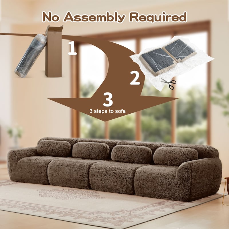 Rossetta 149'' Modern 4-seater Soft Fluffy Plush Fabric Modular Sectional Deep Sofa Couches, Free Combination Buckle Connection