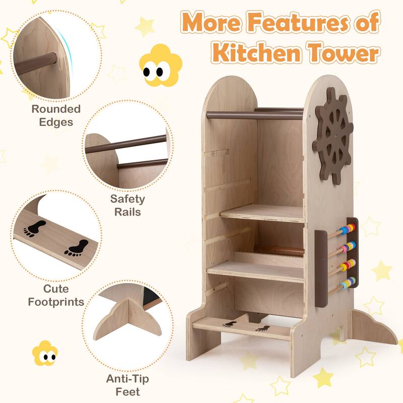 Gymax Toddler Step Stool Kids Kitchen Standing Tower w/ Adjustable - Natural