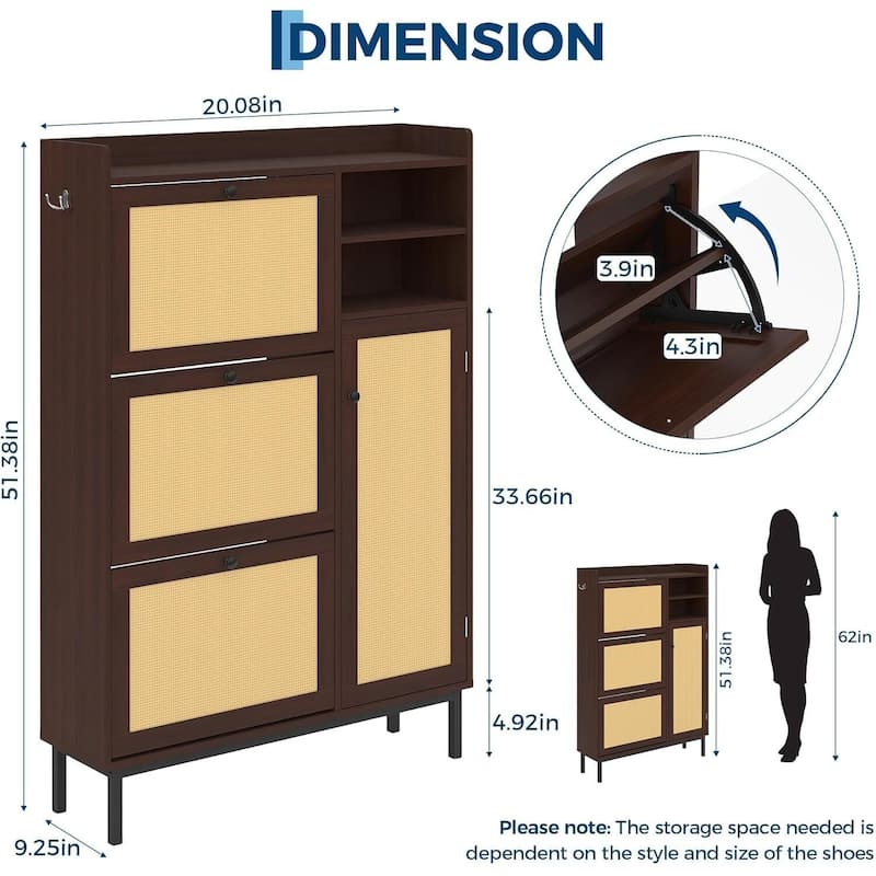 Freestanding 3 Flip Drawer Shoe Cabinet for Entryway Hallway Storage