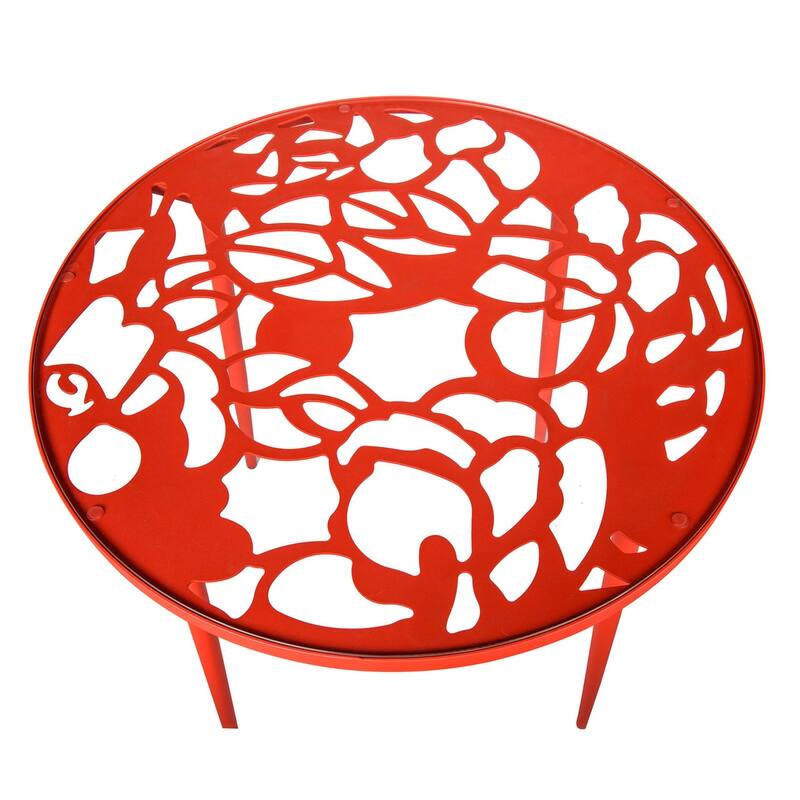 Devon Outdoor Bistro Aluminum Dining Table with Floral Cutout and Weather Resistant for Patios & Garden - 29 x 31.1