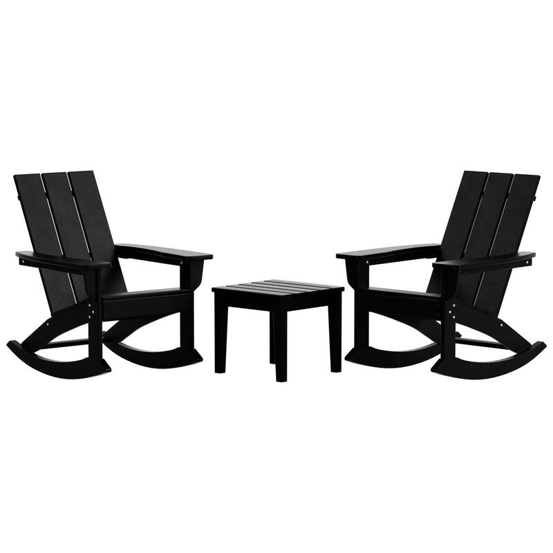 Shoreside Modern Eco-Friendly All Weather Poly Adirondack Rocking Chairs with Side Table (3-Piece Set)