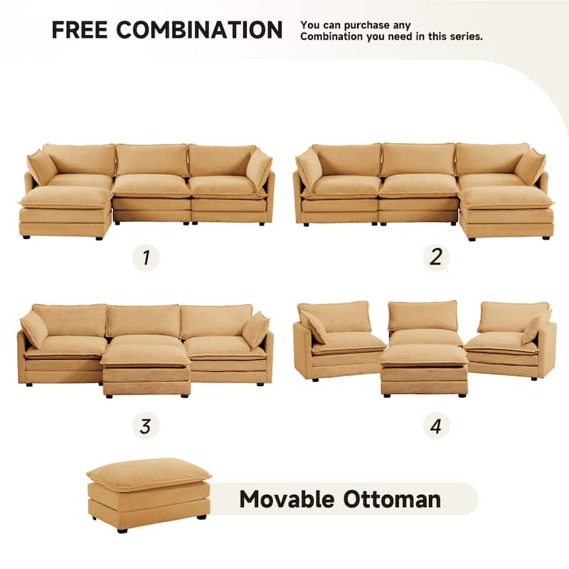 Corduroy Sectional Sofa with Removable Ottomans & Ultra-soft Cushions for Living Room & Bedroom