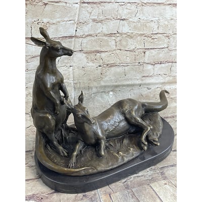 Imitative Kangaroo Wallaby Australia Mother Joey Bronze Marble Statue Australian Art Decor