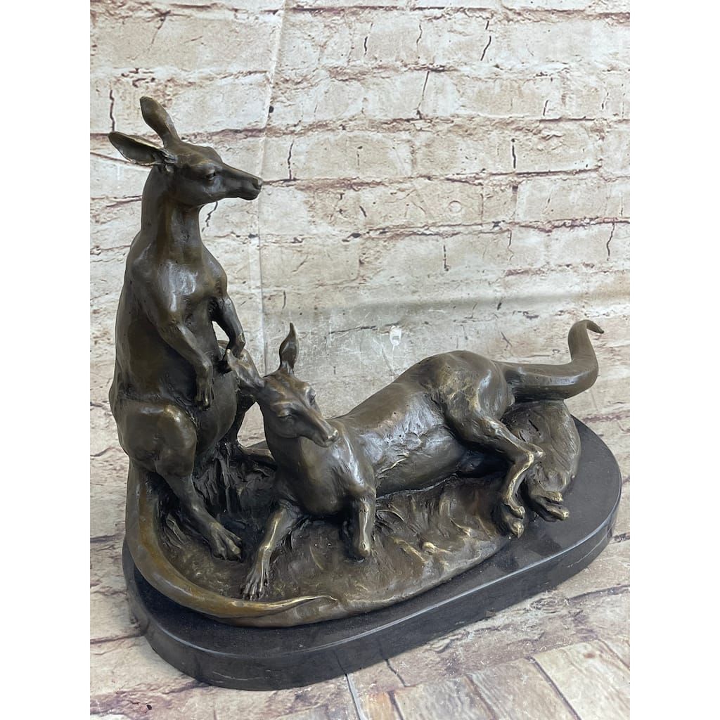 Imitative Kangaroo Wallaby Australia Mother Joey Bronze Marble Statue Australian Art Decor