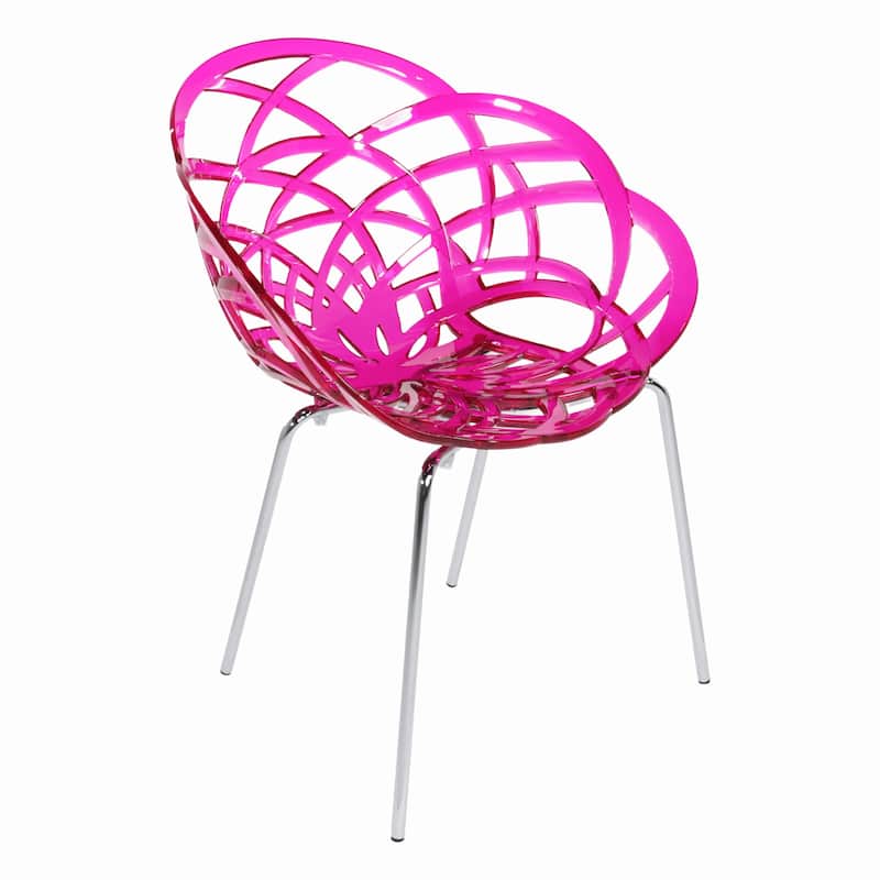 Furnish Theory Fleur-ML Stackable Dining Armchairs Arm Chairs Anti-UV Polycarbonate Shell & Chrome-Plated Steel Legs (Set of 2)