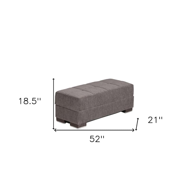 HomeRoots 52" Gray and Brown Chenille Tufted Storage Ottoman
