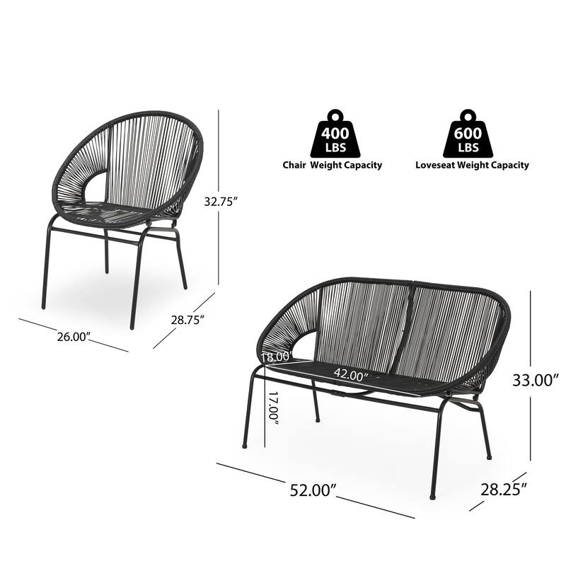 Roomfitters Nusa Outdoor Chat Set 3 Piece Handwoven Faux Wicker Iron Frame - 3 Piece Set
