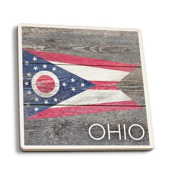 Rustic Ohio State Flag - LP Artwork (Set of 4 Ceramic Coasters)
