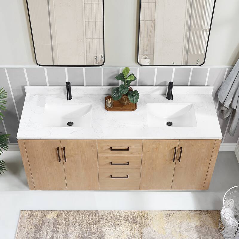 San Double Bath Vanity with Composite Stone Top and Mirror