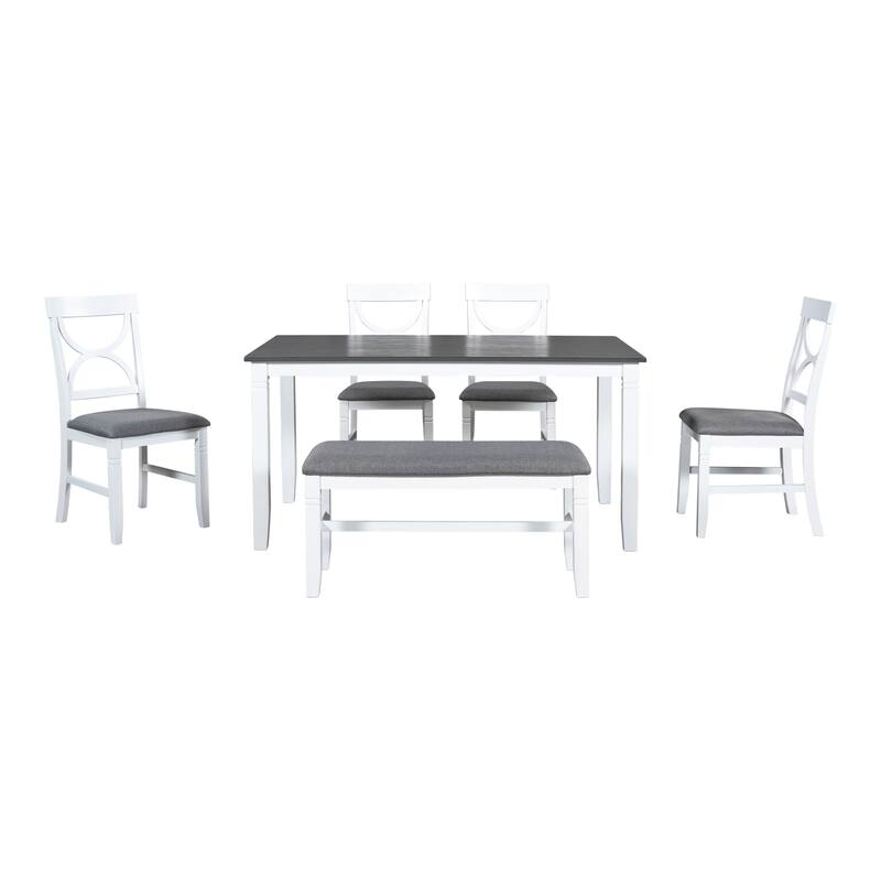 Kitchen Wood Dining Table Set with Upholstered Bench & 4 Dining Chairs