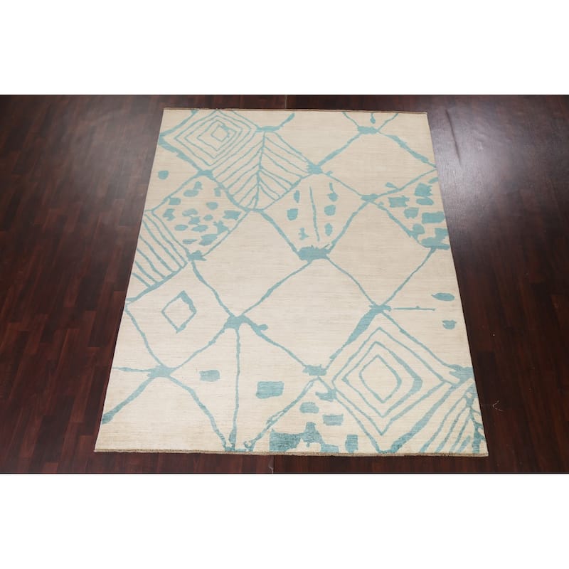 Vegetable Dye Contemporary Moroccan Area Rug Hand-knotted Wool Carpet - 7'9" x 9'9"