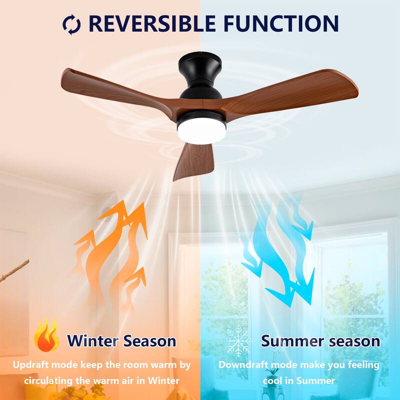 42 Inch Ceiling Fan with Lights Flush Mount Ceiling Fan with Remote Control, ABS Blades Modern Ceiling Fans, Quiet DC Motor
