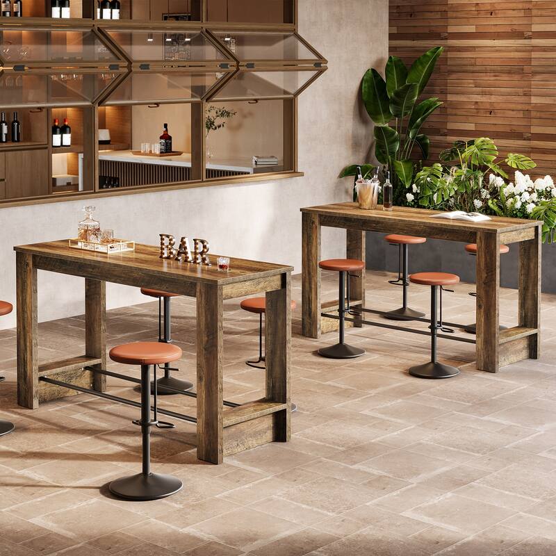 63'' High Top Bar Table, Counter Height Pub Table with Metal Footrests
