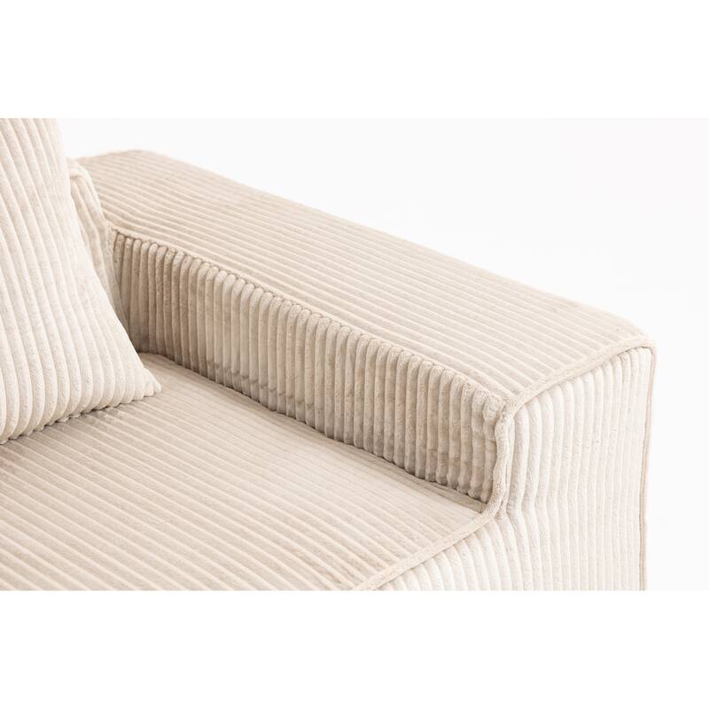 Modular Sectional Sofa with Pillows, Corduroy Upholstered 3-Seater Sofa, All-Compressed Foam Sofa for Living Room, Apartment