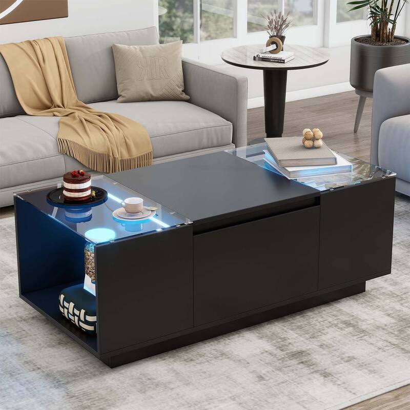 Modern Center Table with Open Storage and 2 Hidden Drawers for Living Room
