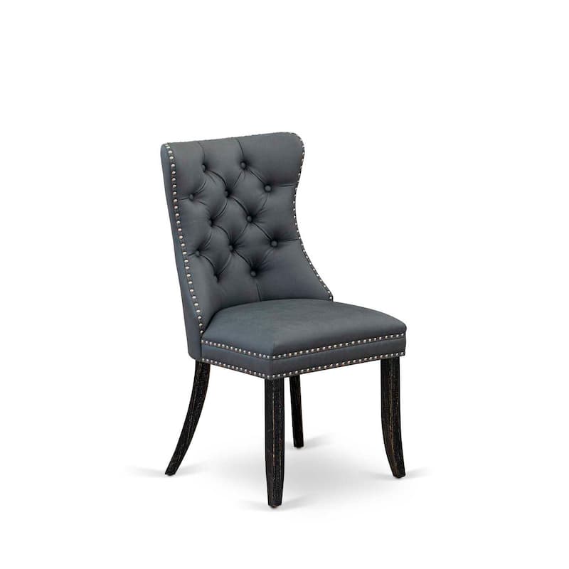 Modern Parson Dining Chairs Set of 2 - Gray Faux Leather Upholstered Accent Chairs Nailhead Trim