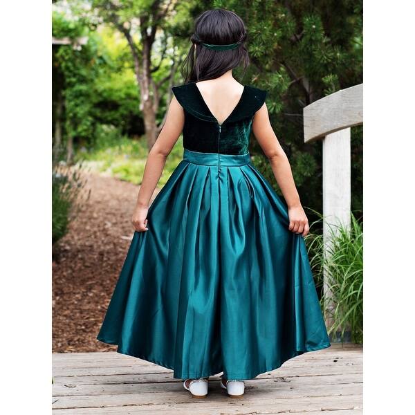 Shop Black Friday Deals On Girls Emerald Green Satin Velvet Amelia Christmas Dress Overstock 24220778