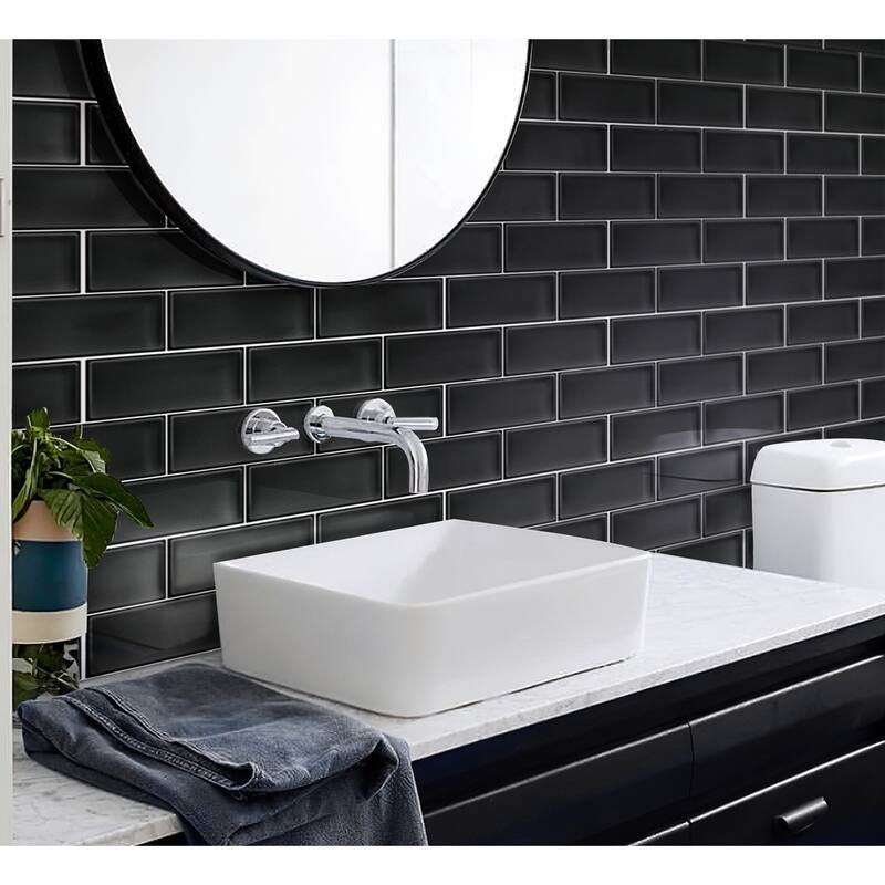 Apollo tile 3" x 6" Colorway Glossy Black Glass Tile (5 sq ft/case) - 40 Pack