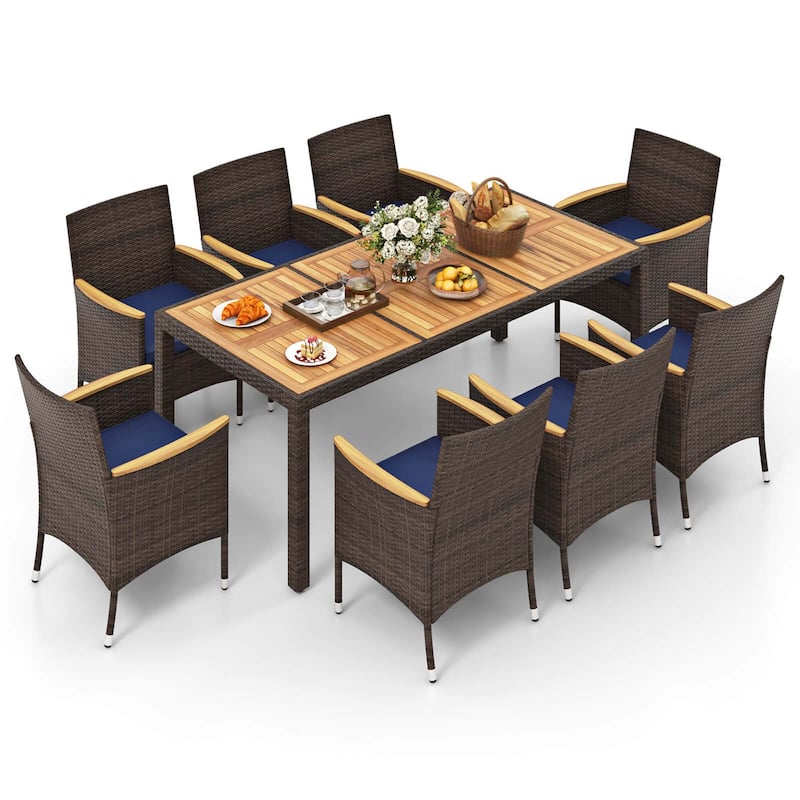 Costway 9PCS Outdoor Dining Set with Acacia Wood Table Top Patio