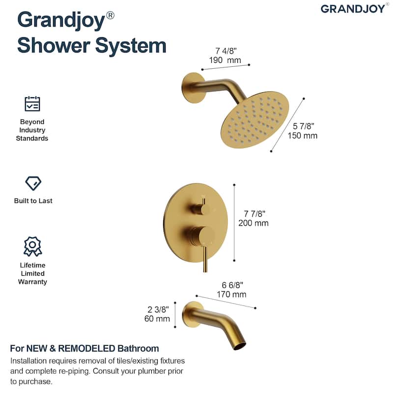GRANDJOY Wall-Mount 2-Function Shower and Tub System with Pressure Balance Valve