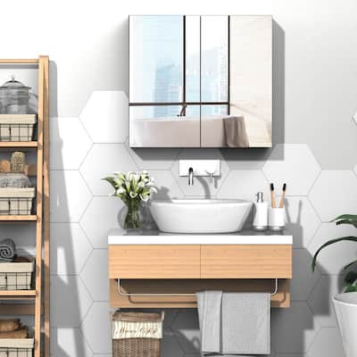 Bathroom Wall-Mounted Medicine Cabinet with Double Mirror Doors