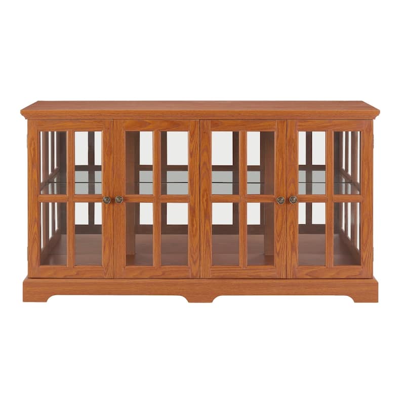 LED Antique Glass Curio Display Cabinet Showcase with 4 Lattice Doors