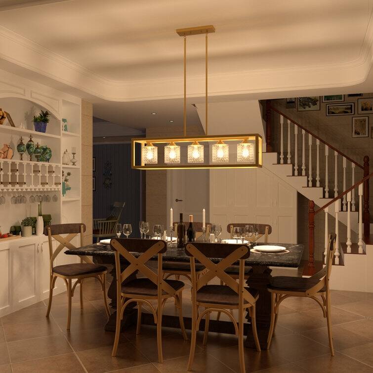 Modern Glam 5-light 37in Kitchen Island Lights Crystal Rectangle Chandelier