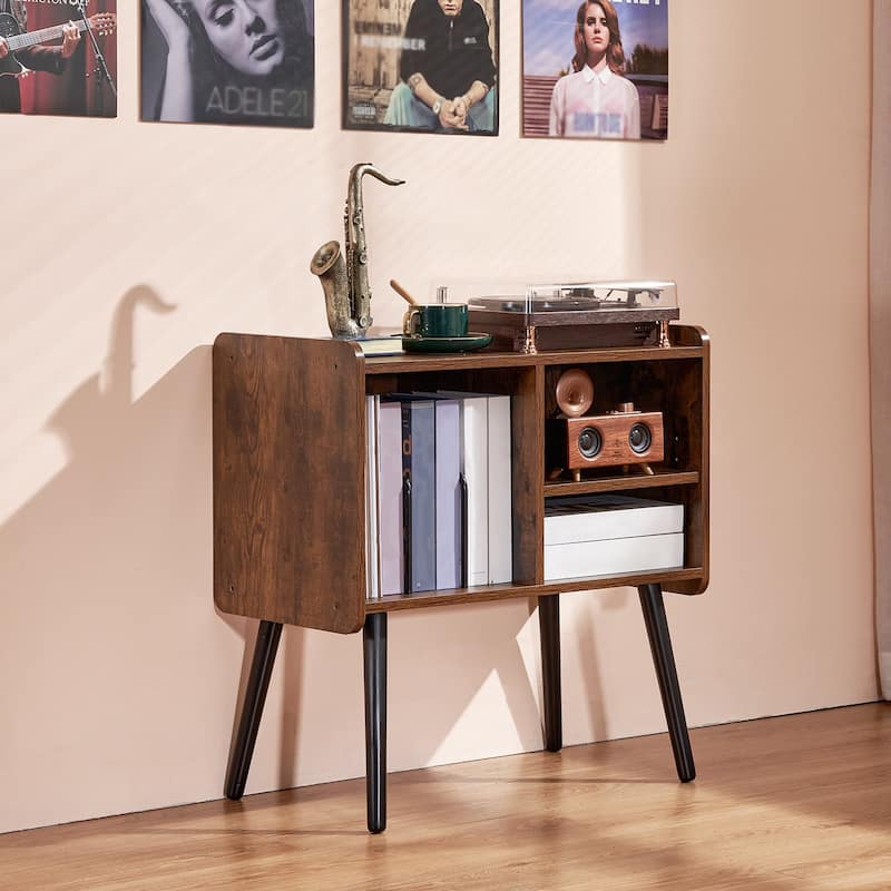 Record Player Stand with Vinyl Storage, Adjustable Turntable Cabinet - 25.98 x 13.86 x 26.97 inch