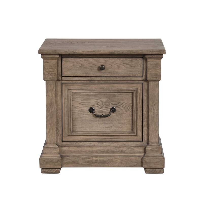 Transitional Nightstand - Weathered Gray Finish with Felt-Lined Drawer & Metal Handles
