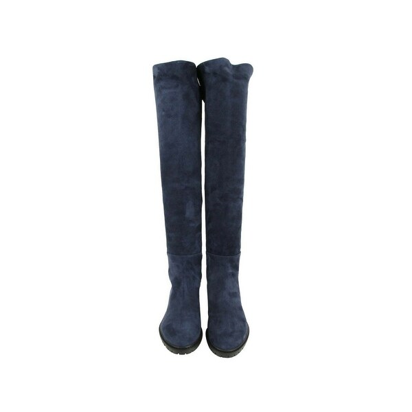 navy suede knee high boots womens