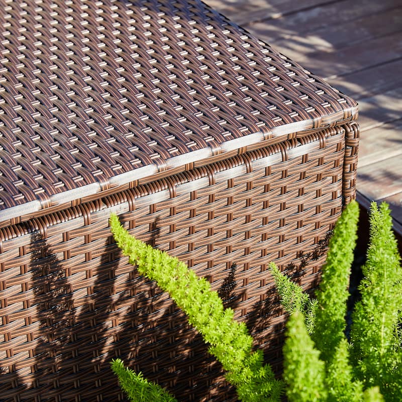 Outdoor 52.75"W 140 Gallon Patio Oversize Wicker Storage Bench Deck Box - 52.75"W x 29"D x 26"H