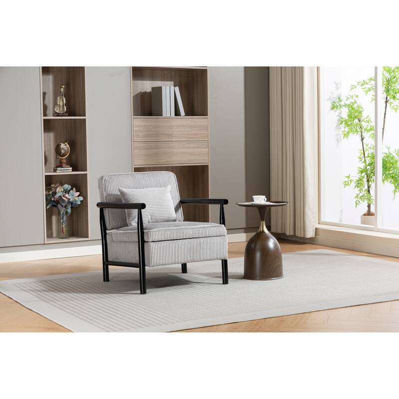 Storage Chair,Mid Century Modern Accent Chair with Wood Frame, Upholstered Living Room Chairs with Waist Cushion - Antique Grey