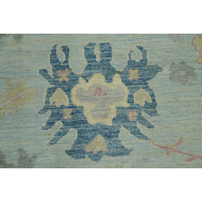 Handmade Blue Oushak Vegetable Dye Area Rug, Floral Geometric Carpet - 10' 3'' X 7' 11''