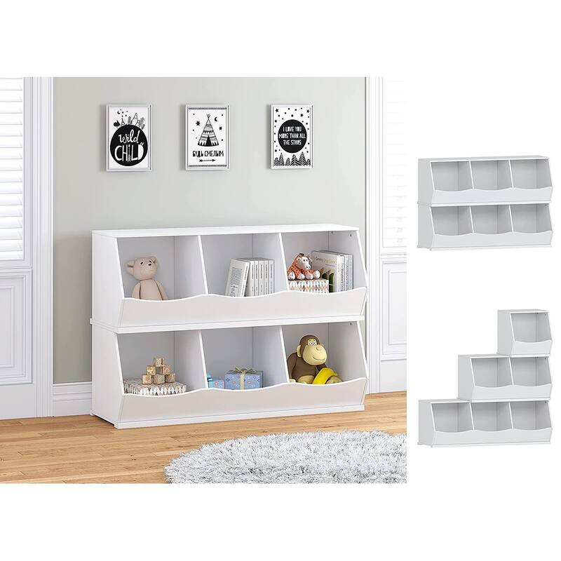 UTEX Toy Storage Organizer,Stackable Kids Toy Storage Cubby,Toy Boxes and Storage for Playroom,Bedroom,Nursery School,White