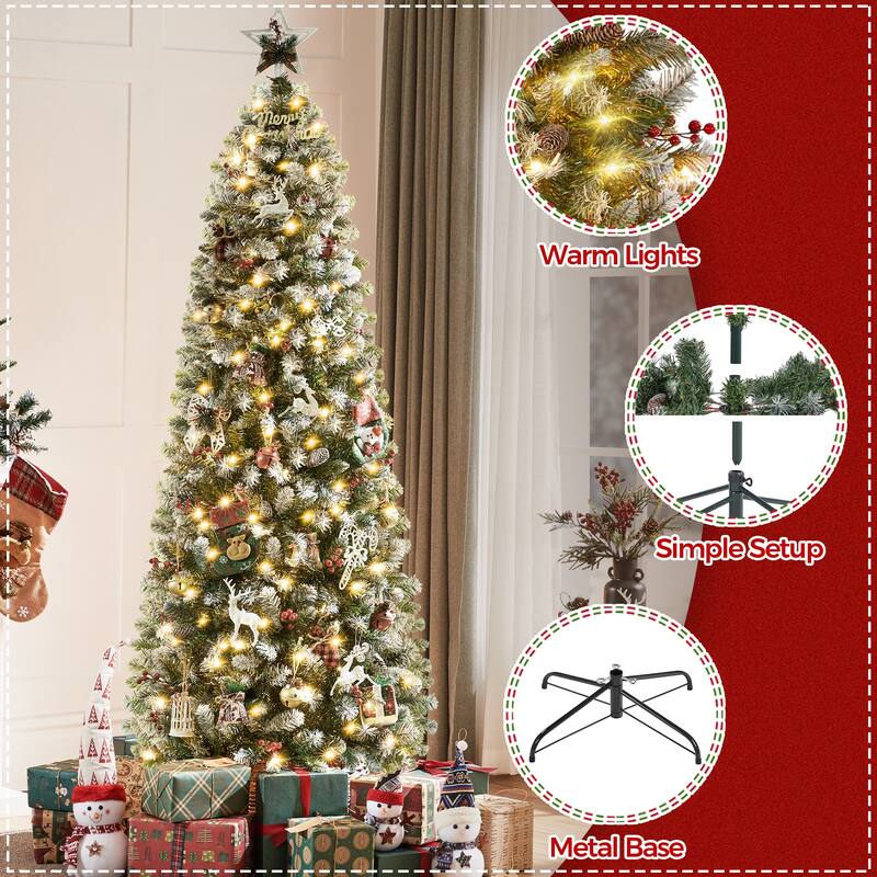Yaheetech Pre-lit 6ft/7.5ft Frosted Artificial Christmas Tree with Stand Included, Green