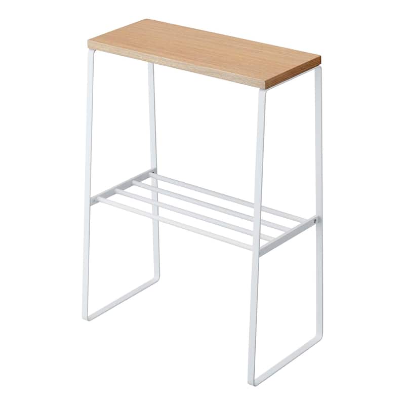 Yamazaki Home End Table, Steel and Wood, Holds 11 lbs - L 8.66 x W 16.54 x H 22.24 inches - L 8.66 x W 16.54 x H  22.24 inches - Wood - White