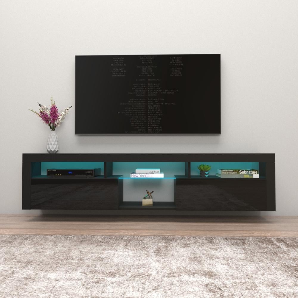 Meble Furniture Bari 200 Wall Mounted Floating 79" TV Stand - Modern Entertainment Center for up to 90" TVs with 16-Color