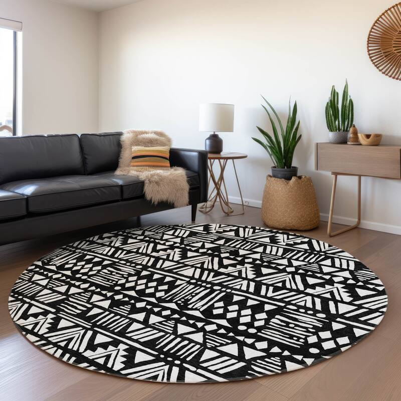 Premium Washable Super Soft Boho Modern Global Mayfield Rug - Black - 8' x 8'