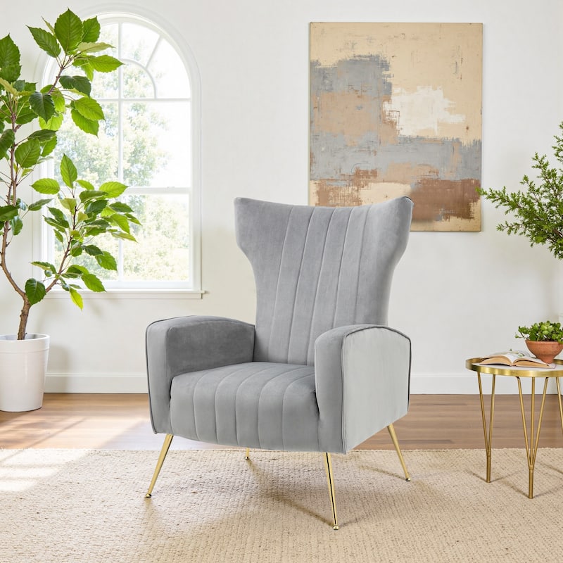 Velvet Wingback Accent Chairs with Metal Legs for Living Room - 1-Piece - Grey