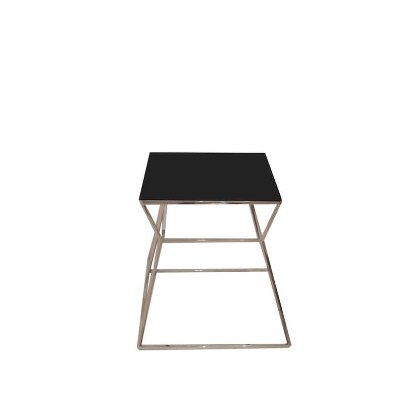 18 in. Black and Silver Square Glass End Table, Durable Hourglass Frame