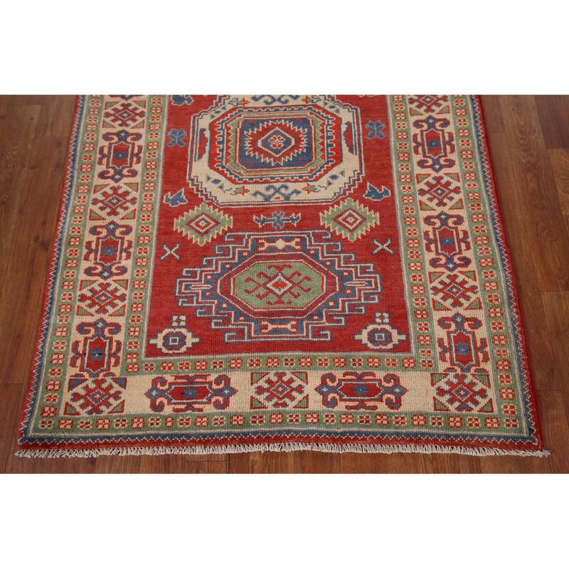 Kazak Foyer Rug Hand-Knotted Wool Carpet - 3'3" x 4'6"
