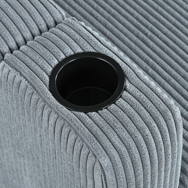 Convertible Sectional Sofa with L-Shaped Storage Chaise, Corner Sofa with Cup Holder & USB Ports, Corduroy Fabric Sleeper Sofa