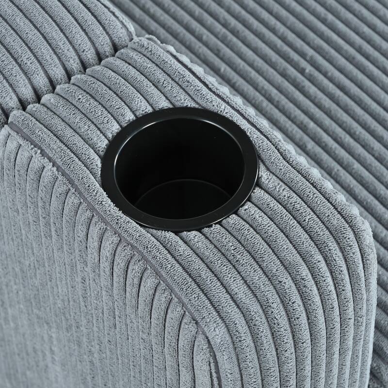 Reversible L-Shaped Sectional Sofa with Storage Chaise, USB Ports, Arm Cup Holder, Modern Corduroy Sleeper Couch for Living Room