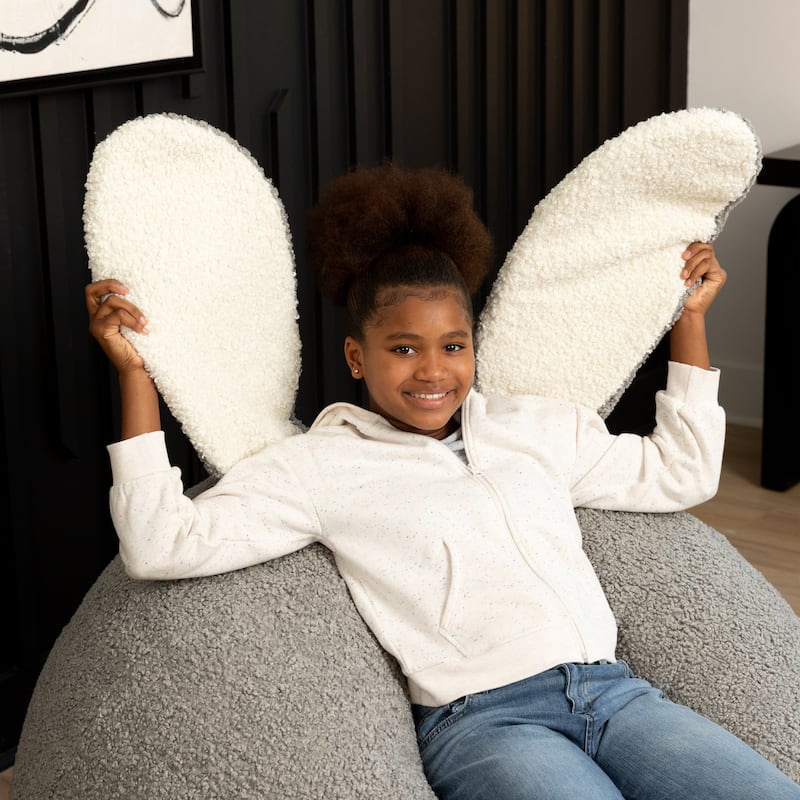 Raven-Symoné Home HopSeat Bunny - Oval Shaped Large Bean Bag Chair with Ears, Ultra Soft Shearling