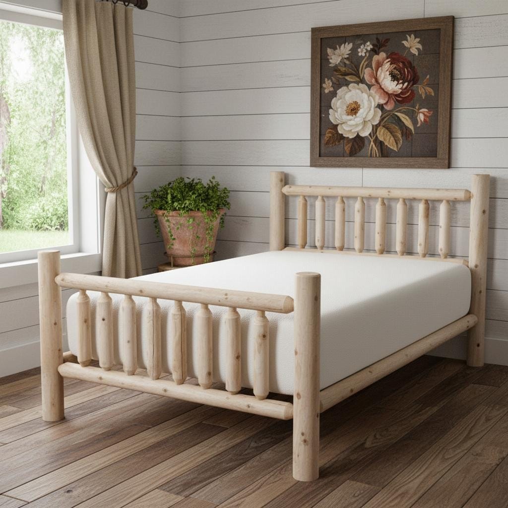 HomeRoots Natural Dark Brown Finish Low Post Cedar Log King Bed