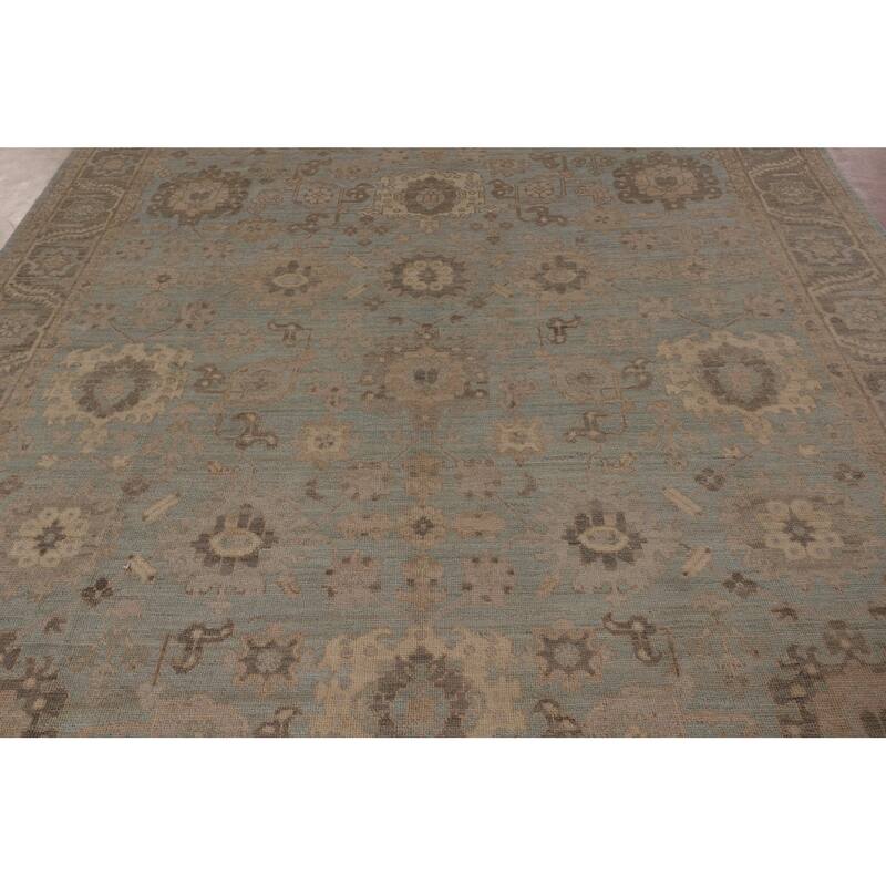 Vegetable Dye Oushak Area Rug Hand-Knotted Blue Wool Carpet - 8'3" x 10'0"