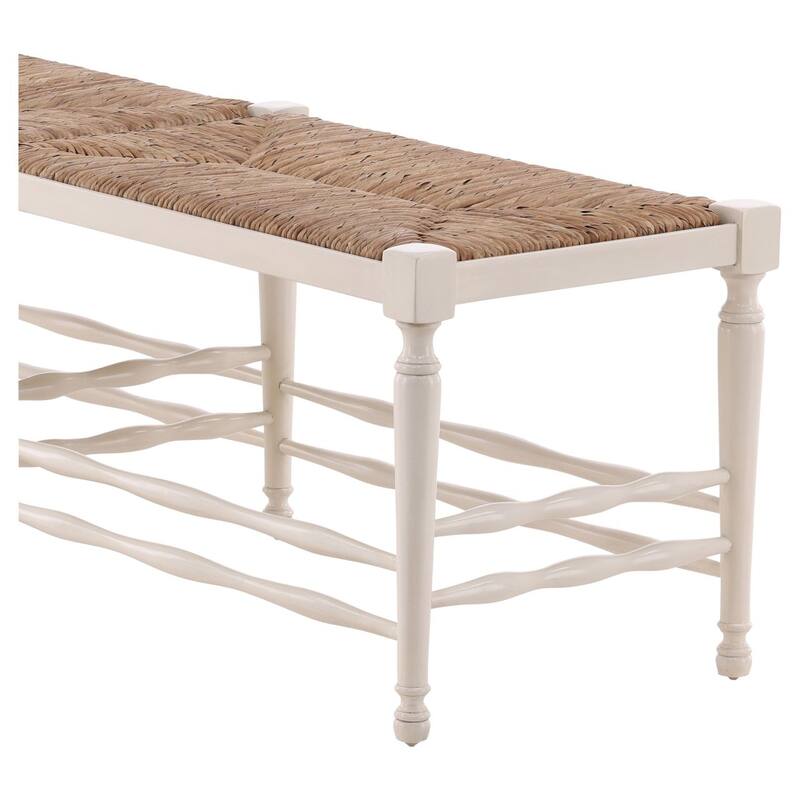 Furniture Classics Cream Mahogany Rush Seat Turned Leg Bench
