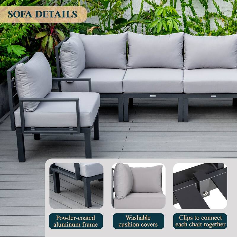 Chelsea 6-Piece Outdoor Patio Sectional Set in Black Aluminum with Removable Cushions for Backyard Garden and Patio Deck
