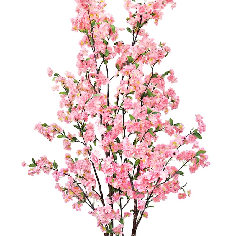5.5ft Pink Artificial Cherry Blossom Flower Tree Plant in Black Pot - 66" H x 34" W x 32" DP