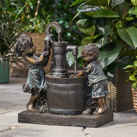 Schramling Outdoor Outdoor Children at Water Pump Fountain by Christopher Knight Home
